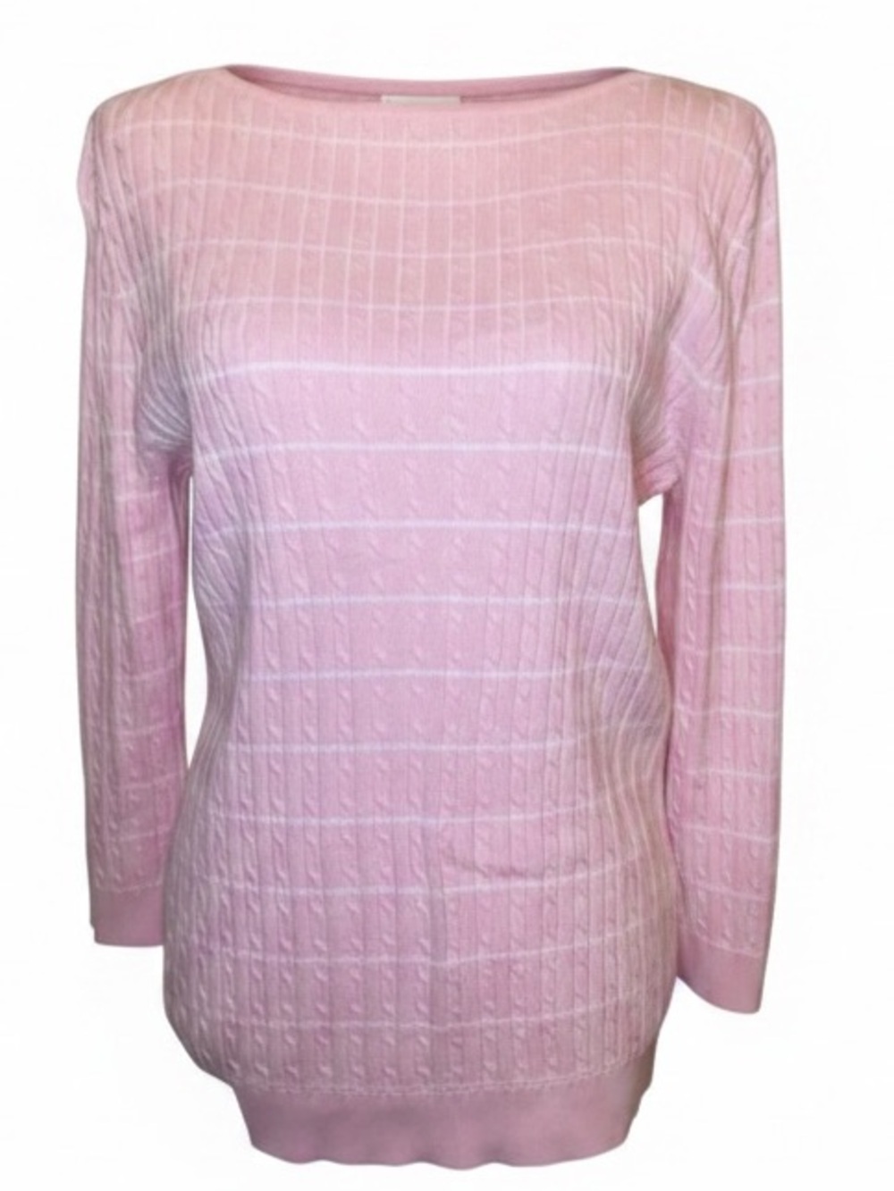 CHAPS Cable Knit Crewneck Sweater Pink & White Size Large